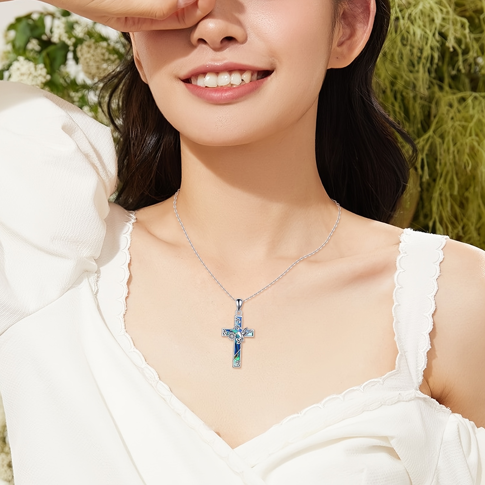 YFN Sunflower Cross Necklace, S925 Sterling Silver Pendant
